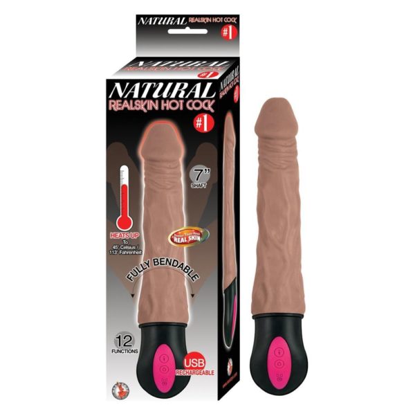 Natural Realskin Hot Cock 1 Dildo Waterproof Brown 7 Inch